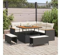Modular Garden Sofa Set 8 Pieces with Cushions, Outdoor Patio Furniture Black Poly Rattan, Waterproof Storage & Adjustable Coffee Table, Weatherproof UV Resistant for Terrace Backyard Lounge