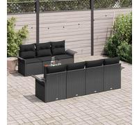 Modular Garden Sofa Set 8 Pieces with Storage, Outdoor Patio Furniture Sectional Seating Group, Black Poly Rattan Wicker & Acacia Wood, Waterproof Cushion Cover, Weather for Backyard, Poolside
