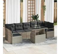 Modular Outdoor Garden Sofa Set 8 Pieces Light Gray Poly Rattan Furniture for Patio Terrace, Waterproof All-Weather Wicker Sectional Couch with Table and Storage, UV Resistant Durable Lounge Seating