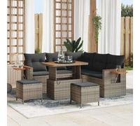 Modular Outdoor Sofa Set 9 Pieces with Cushions, Grey Poly Rattan Garden Furniture for Patio, Terrace, Backyard, Waterproof Storage, UV Resistant, Durable Acacia Wood & Powder Coated Steel Frame