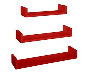 MODULARREDO | CALAMITA Lot de 3 étagères murales, étagères murales design, étagère murale, 60 x 8 p15,5 cm, 50 x 8 p15,5 cm et 40 x 8 p15,5 cm, rouge - Made in Italy