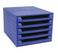 Exacompta - Réf. 221101D - THE BOX - Caisson 5 tiroirs ouverts pour document A4+ - Dimensions extérieures : Profondeur 38,70 x largeur 28,4 x Hauteur 21,8 cm - Bleu cobalt