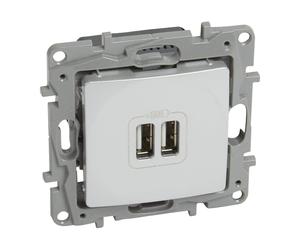 Module chargeur double USB encastré Legrand Niloé 664794 2xUSB-A 2400 mA 5V 15W Blanc