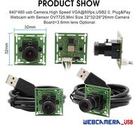 Module de caméra USB 60 fps 0,3 mp-Module de webcam grand angle VA-Objectif 480P 3,6 mm-Avec caméra-Super min iintégrée-Platines de caméra Windows Android Mac Linux Raspberry Pi Web