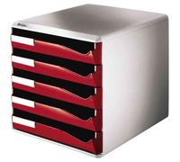 Module De Classement, 5 Tiroirs, Gris-Clair/Rouge