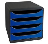 Exacompta - Réf. 310703D - BIG-BOX - Caisson 4 tiroirs pour document A4+ -Dimensions extérieures : Profondeur 34,70 x largeur 27,80 x Hauteur 26,70cm - Noir/Bleu royal