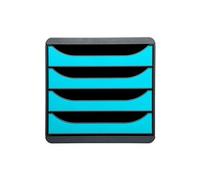Exacompta - Réf. 310782D - BIG-BOX - Caisson 4 tiroirs pour document A4+ -Dimensions extérieures : Profondeur 34,70 x largeur 27,80 x Hauteur 26,70cm - Noir/Bleu turquoise