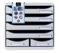 Exacompta - Réf. 312740D - BIG-BOX MAXI - 1 Caisson 4 tiroirs pour document A4+ et 2 petits tiroirs pour ranger des ustensiles - Dimensions extérieures : P 34,7 x l 27,8 x H 27,1 cm - Gris lumière