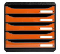 Exacompta Caisson 5 tiroirs BIG BOX PLUS Réf. 3097288D A4+ 34,7×27,8×27,1 cm Noir/Tangerine orange