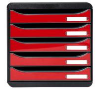 Exacompta - Réf. 3097218D - BIG BOX PLUS - Caisson 5 tiroirs pour document A4+ - Dimensions extérieures : Profondeur 34,7 x largeur 27,8 x Hauteur 27,1cm - Noir/Rouge Carmin glossy