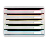 Exacompta - Réf. 308913D - BIG-BOX PLUS HORIZON - Caisson 5 tiroirs pour documents A4+ - Dimensions extérieures : profondeur 27 x largeur 35,5 x hauteur 27,1 cm - Blanc/arlequin/blanc