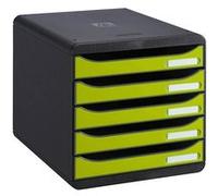 Exacompta - Réf. 3097225D - BIG BOX PLUS - Caisson 5 tiroirs pour document A4+ - Dimensions extérieures : Profondeur 34,7 x largeur 27,8 x Hauteur 27,1cm - Noir/Vert Anis glossy