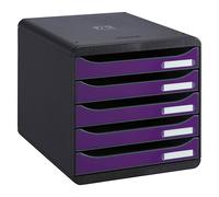 EXACOMPTA Module de classement 5 tiroirs. Coloris noir/violet glossy - 27,8 x 26,7 x 34,7 cm