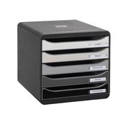 Exacompta - Réf. 3094294D - BIG BOX PLUS - Shades of grey - Caisson 5 tiroirs pour document A4+ - Dimensions extérieures : Profondeur 34,7 x largeur 27,8 x Hauteur 27,1cm - Dégradé de gris glossy