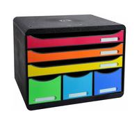 Exacompta – Module de classement Store-Box Maxi, 6 tiroirs format à l'italienne A4+ Noir/Arlequin