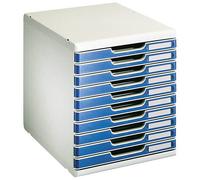 EXACOMPTA Module de classement Modulo 10 tiroirs gris/bleu - 28,8 x 32 x 35 cm