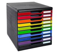Module de classement Exacompta Modulo 10 tiroirs noirs avec façades couleurs assorties - Modules à tiroirs - Bruneau