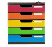Exacompta - Réf. 331798D - MODULO A4 - Caisson 5 tiroirs avec fermeture à clé pour documents A4+ - Dimensions extérieures : Profondeur 35 x largeur 28,8 x Hauteur 32 cm - Noir/arlequin glossy
