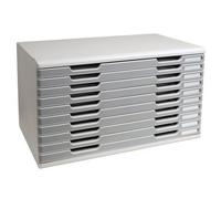 Exacompta - Réf. 324041D - MODULO A3 - Caisson 10 tiroirs fermés pour documents A3+ - Dimensions extérieures : Profondeur 35 x largeur 57,6 x Hauteur 32 cm - Gris lumière/bleu