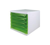 Helit Module de classement H6129450 – 5 tiroirs – Réinscriptible – Gris/Gris clair/Vert translucide