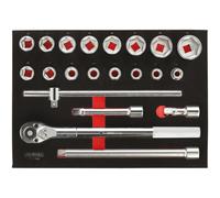 KS Tools 711.1034 - Module de douilles et accessoires 3/4'' - Pour servantes et établis - Empreinte des outils découpée au laser - Mousse imputrescible - 21 pièces