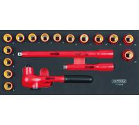 KS Tools 713.2018 - Module de douilles et accessoires isolés 1000V - Pour servantes et établis - Empreinte des outils découpée au laser - Mousse imputrescible - 18 pièces