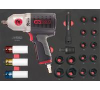 KS TOOLS - 712.1020 - Clé à choc pneumatique monster 1/2'' avec jeu de douilles et accessoires - Boulonneuse à choc haute performance - Visseuse à choc électrique - Module servante et établi - 20 pcs
