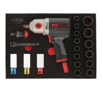 KS TOOLS - 712.1020 - Clé à choc pneumatique monster 1/2'' avec jeu de douilles et accessoires - Boulonneuse à choc haute performance - Visseuse à choc électrique - Module servante et établi - 20 pcs