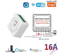 Module d'interrupteur intelligent WiFi 16A compatible avec l'application Tuya, contrôle bidirectionnel, mini-interrupteur, disjoncteur intelligent, compatible avec Alexa, Google, Alice 1pc
