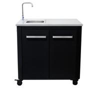 cozze Table de Cuisine Extérieure L900 avec Évier en Acier et Robinet - Plan de Travail en INOX, Charge Max 100kg, Roues Robustes & Porte-Sac à Déchets - L900xD600xH900 mm