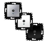 Module intermédiaire TV blanc avec prise d'alimentation et connectivité, idéal pour installations électriques et audiovisuelles.