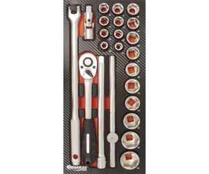 Module mousse 402x189mm carbone douilles/cliquet 1/2' - 24 pcs DRAKKAR TOOLS - 09867