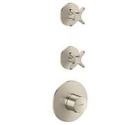 Module thermostatique encastré hansgrohe AXOR One 48712820, 2 sorties, avec poignée croisée, nickel brossé