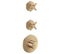 Module thermostatique hansgrohe AXOR One 48712140, installation encastrée, 2 sorties, avec poignée croisée, bronze brossé