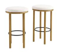 Modway Fable Lot de 2 tabourets de bar ronds en bois de chêne ivoire - 76,2 cm - Tabouret de bar rond rembourré en boucle avec repose-pieds