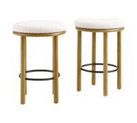 Modway Fable Lot de 2 tabourets de comptoir dos nu de 66 cm en chêne ivoire - Hauteur de comptoir - 2 tabourets rembourrés en boucle pour comptoir de cuisine ou îlot avec pieds en bois et repose-pieds