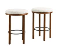 Modway Fable Lot de 2 tabourets de comptoir dos nu de 66 cm en noyer ivoire - Hauteur de comptoir - 2 tabourets rembourrés en boucle pour comptoir de cuisine ou îlot avec pieds en bois et repose-pieds