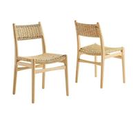 Modway Wynn Lot de 2 chaises d'appoint de salle à manger en bois et corde naturel naturel - Chaises de table de cuisine sans accoudoirs - Chaises d'appoint modernes du milieu du siècle pour salon