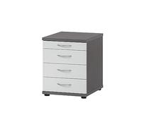 Möbelpartner Conteneur de Bureau Tiroir, Bois d'ingénierie, Frêne Gris décorBlanc Mat, 41,6 x 50 x 53,4 cm