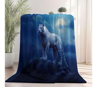 Moelleuse Couverture Polaire 150 x 200 cm, Chaude et Moelleuse Fantaisie Lune Animal Tigre Couverture Imprimée pour Chaise Lit Sofa Canapé - Flanelle Plaid pour l'Automne et l'hiver Bleu