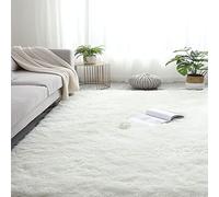 Moelleux 120x140cm Tapis Salon Tapis Fourrure synthétique Soft Tapis Faux en Peau de Mouton pour Cuisine Bureau Décoratif Salle À Manger, Blanc