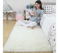 Moelleux 80x160cm Tapis de Salon Tapis en Fausse Fourrure Salon Tapis Faux en Peau de Mouton pour Natte la Chambre à Coucher Plancher lit, Blanc