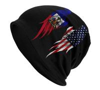 Moelleux Bonnet Décontracté Drapeau Américain D'Haïti Et des États-Unis Casquette Coupe-Vent Doux Casquette De Crâne pour Adultes, Ski, Le Camping