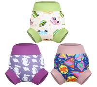 MOEMOE BABY Couches de Bain Réutilisables, Couche de Natation pour Bébés,Imperméable Couche Piscine pour Garçon et Fille,3 Paquets,Sirènes+Voitures+Dinosaures,3-4 Ans