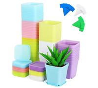 Moendergo 60 Pots de Pépinière, Pots Carrés en Plastique pour Semis, Pot de Plantes d'Intérieur avec Plateaux et Étiquettes pour Succulentes, Sansevière, Aloe Vera (Couleurs Assorties)