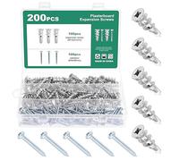 Moendergo Lot de 200 fixations autoperceuses pour plaques de plâtre, chevilles brutes et vis, vis murales pour cavité et chevilles pour cloison sèche, kits de fixation de vis de plâtre métallique (B)