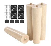 Moendergo Lot de 4 pieds de meubles en bois de hêtre massif de 15 cm, pieds de canapé, table et commode avec vis, plaque de montage et protection antidérapante (grain d'arbre)
