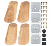 Moendergo Lot de 4 pieds de meubles en bois massif effilé de 8 cm, pieds de meubles de rechange avec plaque de montage, vis et tapis antidérapants pour canapé, table, chaise, armoire à thé