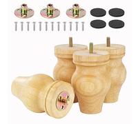 Moendergo Lot de 4 pieds de rechange en bois de hêtre massif de 13,5 cm, pieds de canapé, table et commode avec vis, plaque de montage et protection antidérapante (original)