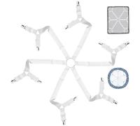 MOERDIFFER Tendeur de Drap de lit réglable - Sangles de Serrage - Tendeur de Matelas - Tendeur élastique avec 12 Clips en métal pour Drap et surmatelas infroissables - Blanc (Blanc)